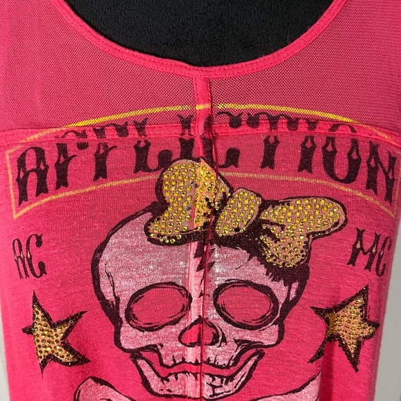 📍AFFLICTION Y2K Black Label Skull Print Lightweight Tank Top Racer Back Pink L - Picture 5 of 8